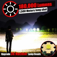 Alifa Led Flashlights High Lumens 180000 Rechargeable, Xhp360.5 Super Bright Led Flashlight, Tactical Powerful Waterproof Flashlights With Zoomable, 5 Modes For Emergencies, Camping (Grey) (Large)