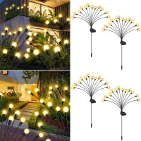 4 Pack 48 Led Garden Lights, New Upgraded Firefly Lights Outdoor Waterproof Solar Powered Swaying Outdoor Lights For Yard Patio Pathway Walkway Decoration, Warm White