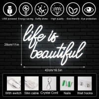 Horseneon Life Is Beautiful Neon Signs For Wall Decor Letter Neon Lights For Bedroom Led Sign With Usb Powered For Livingroom