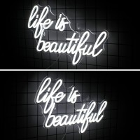 Horseneon Life Is Beautiful Neon Signs For Wall Decor Letter Neon Lights For Bedroom Led Sign With Usb Powered For Livingroom