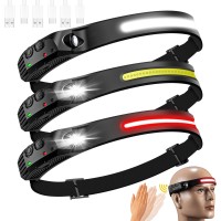 Rechargeable Led Headlamp,Cob230Wide Beam Headlamps With 3 Lampbands,10 Modes Of Lightweight Headlamps With Motion Sensors, Type-C Usb Charging Headlamps,Suitable For Night Running, Cycling