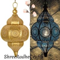 Modern Turkish Vintage Antique Look Moroccan Blue/Gold Ceiling Lights Home Lantern Pendant Gifts Oriental Arabian Hanging Lamp