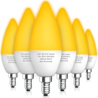 Yellow Led Light Bulbs, E12 Candelabra Bulb 60 Watt Equivalent, 6W Night Light Bulb 2000K Amber Glow, Yellow Decorative Bulbs For Outside Porch Hallway Patio Entryway Deck Halloween Lighting, 6 Packs