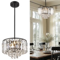 Cargifak 4Tier Crystal Chandelier Modern Black Chandelier 3Light Pendant Light For Dinning Room Kitchen Island Bedroom Entry