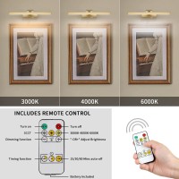 Joosenhouse Picture Light Battery Operated Dimmable Wireless Picture Light With Timer Remote Gold Painting Light Adjustable Swin