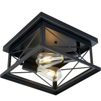 Hamilyeah Industrial Flush Mount Ceiling Light Fixture Black, Farmhouse Close To Ceiling Light Fixture For Bedroom, Living Room, Porch, Hallway, Outdoor, Kitchen Lights Ceiling Mount