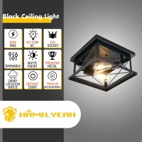 Hamilyeah Industrial Flush Mount Ceiling Light Fixture Black, Farmhouse Close To Ceiling Light Fixture For Bedroom, Living Room, Porch, Hallway, Outdoor, Kitchen Lights Ceiling Mount