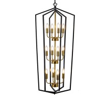 Lanhall 12-Light Lantern Tired Foyer Entryway Hanging Lights Farmhouse High Ceiling Pendant Lights Industrial Chandelier For Hall Foyer Entryway Living Room-Brushed Brass