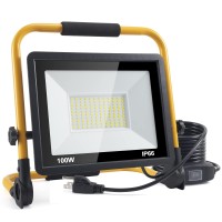 Orhomelife 100W 10000Lm Led Work Light 800W Equivalent 6000K Ip66 Waterproof Flood Lights 131Ft 4M Cord With Plug Portable L