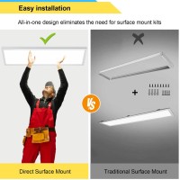 Aikvsxer 1X4 Led Flat Panel Light Cpanl Surface Mount Led Ceiling Light, 5000Lm 50W Triac 10-100% Dimmable, 3000/4000/5000K Selectable, 120V Led Kitchen Ceiling Light Fixtures For Garage/Laundry 2Pack