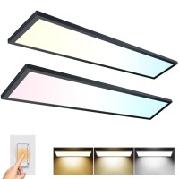 Aikvsxer 1X4 Led Flat Panel Light Cpanl Surface Mount Led Ceiling Light Black, 5500Lm 50W Triac 10-100% Dimmable, 3000/4000/5000K Selectable 120V Led Light Fixture For Kitchen/Laundry/Garage 2Pack