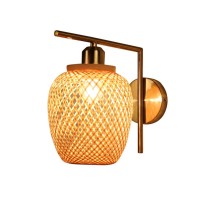 Auwieou Rattan Light Fixture Bamboo Sconces Wall Lighting 1- Lights Rustic Farmhouse Wall Sconce Light Wicker Woven Shade Vintage Wall Light Fixture For Indoor Dining Room Bedroom Hallway