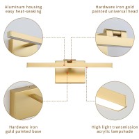 Joosenhouse Hard Wired Picture Light Gold Modern Picture Lights For Paintings 300 Lumens Brightness Adjustable Swing Arm Wall La