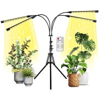 Ipower Led Grow Lights With Full Spectrum Plant Growing Lamp For Indoor Plant, 3 Modes Timing Function, 4 Tubes, Yellow