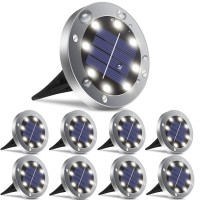 Oulonger Solar Ground Lights 8 Packs, Solar Lights Outdoor Bright 8 Led Disk Lights Garden Waterproof Patio In-Ground Lights For Lawn, Pathway, Yard, Driveway, Step And Walkway White Light