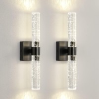 Ccycol Black Modern Led Wall Sconce 18 Inch Wall Sconces Set Of Two 4000K Dimmable Crystal Sconce Wall Lighting Indoor Wall Mo