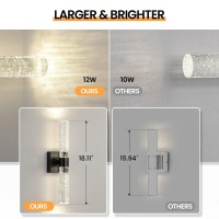 Ccycol Black Modern Led Wall Sconce 18 Inch Wall Sconces Set Of Two 4000K Dimmable Crystal Sconce Wall Lighting Indoor Wall Mo