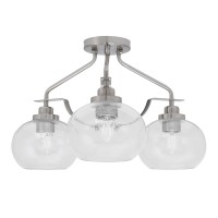 Odyssey 3 Light Semi Flush Mount In Brushed Nickel Finish With 7 Clear Bubble Glass