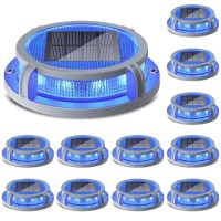 Siedinlar Solar Deck Lights Outdoor 2 Modes 16 Leds Dock Light Driveway Markers Solar Powered Waterproof For Ground Step Stair Pathway Walkway Garden Yard Road 12 Pack (Blue/Red)