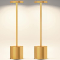 Jalvde Pack Of 2 Cordless Table Lamps, Led Metal Usb Rechargeable 6000Mah Battery Desk Lamp Dining Lamp For Restaurant/Bedroom/Dormitory (2 Pack - Tall - Gold)