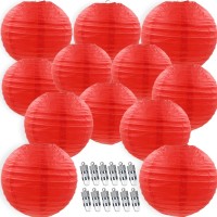 12Pcs Red Paper Lanterns With 12Pcs White Led Lights 6 8 10 12 Round Hanging Chinesejapanese Ball Lantern For Valentin