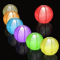 12Pcs Red Paper Lanterns With 12Pcs White Led Lights 6 8 10 12 Round Hanging Chinesejapanese Ball Lantern For Valentin