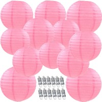 12Pcs Pink Paper Lanterns With 12Pcs White Led Lights 6 8 10 12 Round Hanging Chinesejapanese Ball Lantern For Valenti