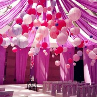 12Pcs Pink Paper Lanterns With 12Pcs White Led Lights 6 8 10 12 Round Hanging Chinesejapanese Ball Lantern For Valenti