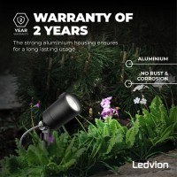 Ledvion Led Garden Spotlight Aluminium, Ip65, Gu10 Socket, 1 M Cable, Ground Spike Spotlight, Black