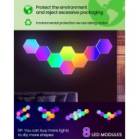 Niucoo 8 Pack Hexagon Led Lights Wall Panels Rgb Gaming Lights With App Smart Modular Panel Hex Tiles Push Glide Expansion Shap