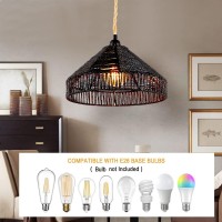 Plug In Pendant Light Rattan Hanging Lamp With On/Off Switch 15 Ft Hemp Rope Modern Woven Pendant Light Fixtures 12