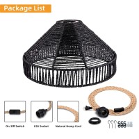 Plug In Pendant Light Rattan Hanging Lamp With On/Off Switch 15 Ft Hemp Rope Modern Woven Pendant Light Fixtures 12