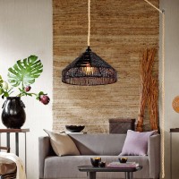 Plug In Pendant Light Rattan Hanging Lamp With On/Off Switch 15 Ft Hemp Rope Modern Woven Pendant Light Fixtures 12