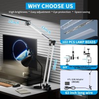 Reifeiniwei Led Desk Lamp Swing Arm With Clamp11W 10 Color Modes Touch Control Table Lamps With 10 Levels Brightness Reading Des