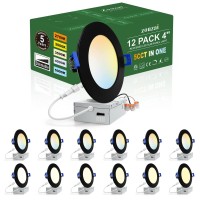 Zouzai 12 Pack 4 Inch Black 5Cct Reset Ultra-Thin Led Recessed Ceiling Light With Junction Box, 2700K/3000K/3500K/4000K/5000K Selectable, 9W Dimmable, Led Can Lights - Etl And Energy Star Certified