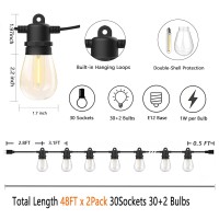 Skeerei Led String Lights For Outside Ip65 S14 96Ft48Ft2Pack Outdoor Patio Lights Bistro Lights With 302 Edison Lights 2700K