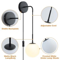 Kuzzull Wall Sconces Set Of Two Plug In Wall Sconces Matte Black Wall Lamp With Plug In Cord And Switch Hanging Indoor Wall Moun