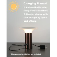 Weilailux Stylish Solar Table Lamp, Cordless Table Lamp Rechargeable, Touch Dimmable Portable Night Light For Home Bedroom Outdoor Patio Camping Reading Dining, Usb Charging (Brown)