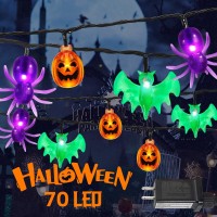 Recesky 70 Led Pumpkin Bat Spider String Lights 226Ft Orange Green Purple Plug In Halloween String Lights With Timing Functio