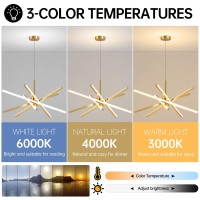 Modern Sputnik Chandelier Ceiling 82W Led Gold Pendant Light Embedded Mount Chandeliers Dining Room Light Fixtures Over Table Dimmable With Remote Control For Living Room Kitchen Bedroom 31.5 Inches