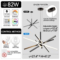 Modern Sputnik Chandelier Ceiling 82W Led Black Pendant Light Embedded Mount Chandeliers Dining Room Light Fixtures Over Table Dimmable With Remote Control For Living Room Kitchen Bedroom 31.5 Inches