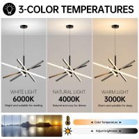 Modern Sputnik Chandelier Ceiling 82W Led Black Pendant Light Embedded Mount Chandeliers Dining Room Light Fixtures Over Table Dimmable With Remote Control For Living Room Kitchen Bedroom 31.5 Inches