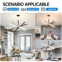 Modern Sputnik Chandelier Ceiling 82W Led Black Pendant Light Embedded Mount Chandeliers Dining Room Light Fixtures Over Table Dimmable With Remote Control For Living Room Kitchen Bedroom 31.5 Inches