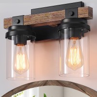 Farmhouse Vanity Light Fixtures, Rustic Bathroom Light Fixtures Over Mirror With Clear Glass Shade, Vintage Wood Grain Wall Sconces For Bathroom Living Room Hallway Bedroom