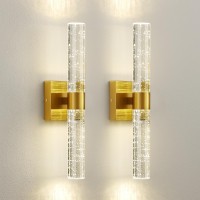 Ccycol Gold Wall Sconces Set Of Two Modern Crystal Sconces Wall Lighting 12W 4000K Led Wall Sconce Dimmable Indoor Wall Light