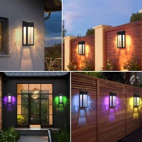 Armxy Solar Outdoor Lights, Metal Seeded Glass Solar Fence Lights, Auto On/Off Waterproof Solar Wall Lights,Warm/Color Changing Light Solar Lights For Wall Fence Patio Yard Porch Garden Decor,4 Pack