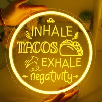 Sylhome Tacos Led Neon Light Sign Inhale Tacos Exhale Negativity Yellow Tacos Business Restaurants Diners Market Shop Light Up Sign Kitchen Dining Room 12