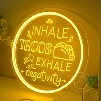 Sylhome Tacos Led Neon Light Sign Inhale Tacos Exhale Negativity Yellow Tacos Business Restaurants Diners Market Shop Light Up Sign Kitchen Dining Room 12