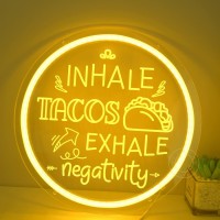 Sylhome Tacos Led Neon Light Sign Inhale Tacos Exhale Negativity Yellow Tacos Business Restaurants Diners Market Shop Light Up Sign Kitchen Dining Room 12