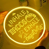 Sylhome Tacos Led Neon Light Sign Inhale Tacos Exhale Negativity Yellow Tacos Business Restaurants Diners Market Shop Light Up Sign Kitchen Dining Room 12